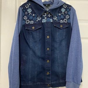 DG2 Diane Gilman L Stretch Hooded Denim Jacket